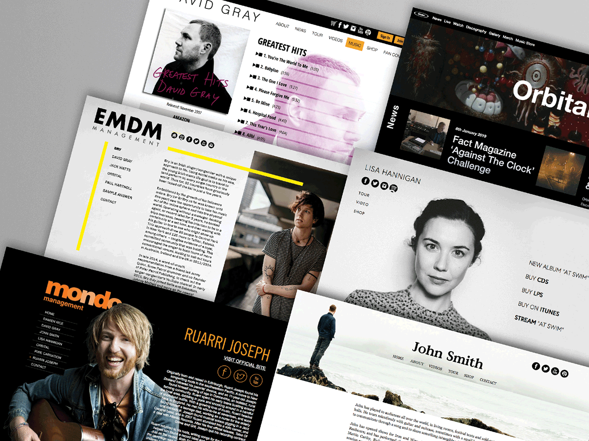 Websites for various artists and companies